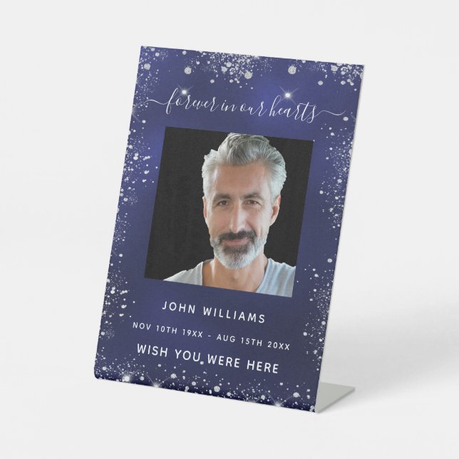 Signe De Table Mémorial photo en argent bleu marine (Recto)