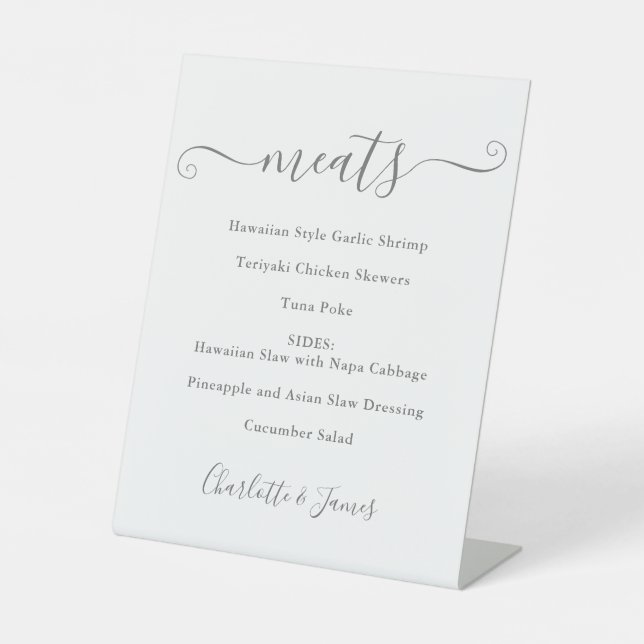 Signe De Table Menu Alimentaire Signature Script Gris Et Blanc (Recto)