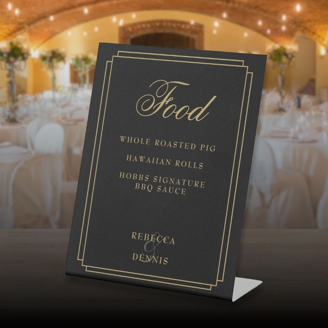 Signe De Table Menu Art Déco Black And Gold (Art Deco Black And Gold Food Menu Pedestal Sign)
