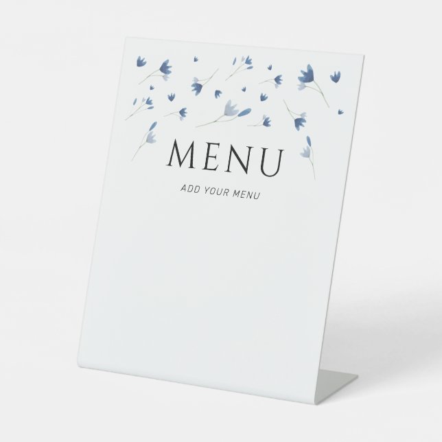 Signe De Table Menu Baby shower Fleur sauvage bleu (Recto)