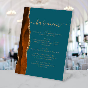 Signe De Table Menu Bar de Mariage Orange Brûlé Or Agate Bleu Can