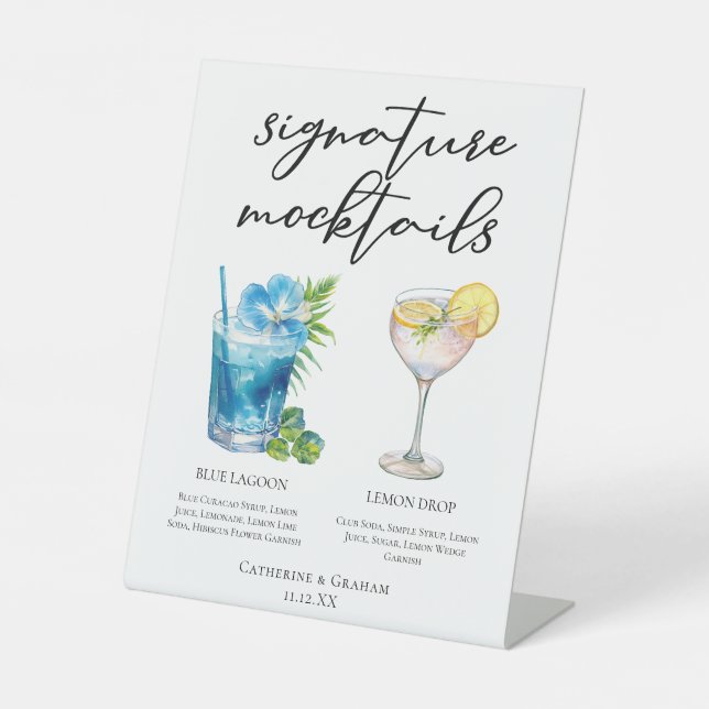 Signe De Table Menu Blue Lagoon Lemon Drop Mariage Mocktails (Recto)