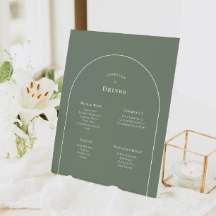 Signe De Table Menu Boho Arch Sage Green Mariage Boissons Menu