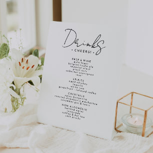Signe De Table Menu Boissons Mariage de script moderne blanc