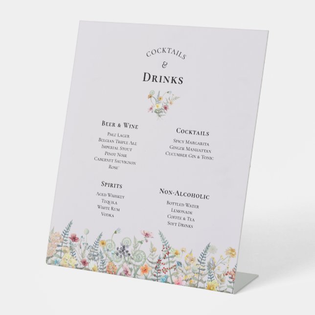 Signe De Table Menu Boissons pour Mariage de lavande Fleur sauvag (Recto)