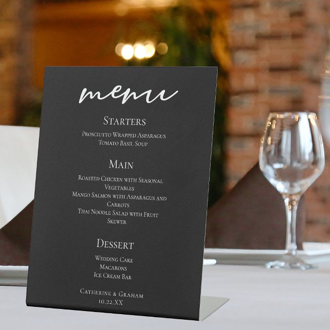 Signe De Table Menu chic de mariage noir et blanc pour dîner (Créateur téléchargé)