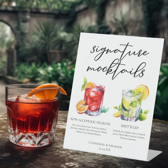 Signe De Table Menu Chic de Mocktails de Mariage Negroni Mint Jul (Créateur téléchargé)