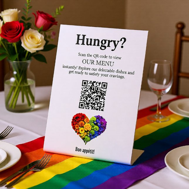 Signe De Table 🌈 Menu Code QR Flourish Ensemble (🌈 QR code Menu Flourish Together Pedestal Sign)