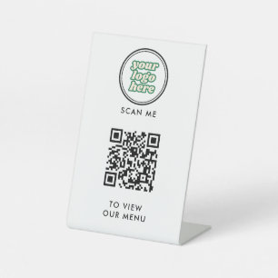 Signe De Table Menu Code QR Logo blanc Moderne sans contact