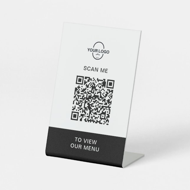 Signe De Table Menu Code QR | Logo Contactless Moderne Pedestal S (Recto)