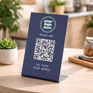 Signe De Table Menu Code QR   Logo  Navy Moderne Sans Contact