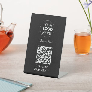 Signe De Table Menu Code QR Logo noir sans contact moderne