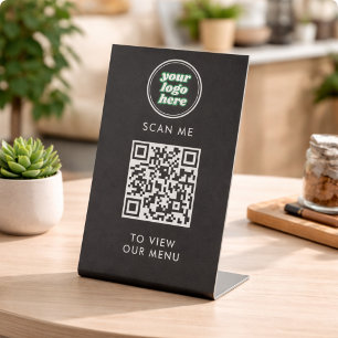 Signe De Table Menu Code QR   Logo Noir Sans Contact Moderne