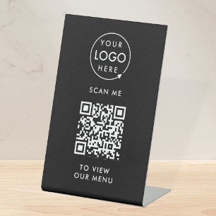 Signe De Table Menu Code QR Logo noir sans contact moderne