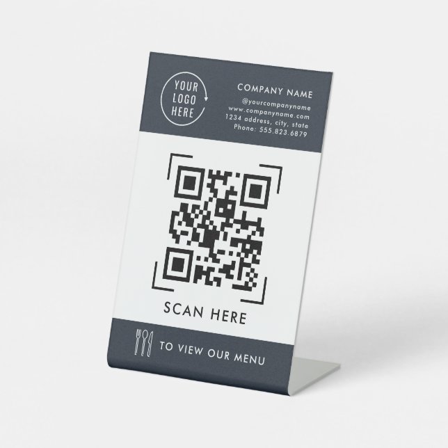 Signe De Table Menu Code QR | Logo professionnel sans contact (Recto)