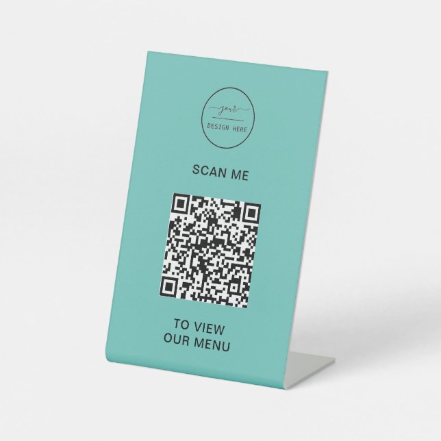 Signe De Table Menu Code QR | Logo Sans Contact Moderne sur Pied  (Recto)