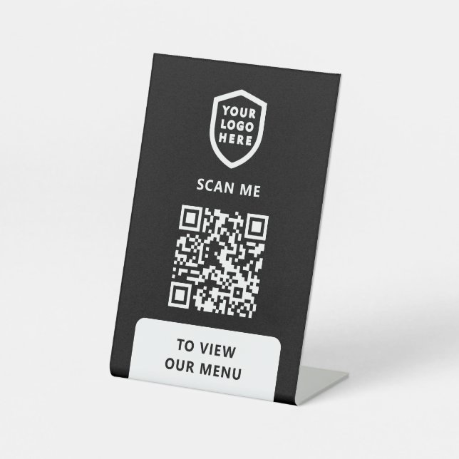 Signe De Table Menu Code QR | Logo Symbole moderne blanc (Recto)