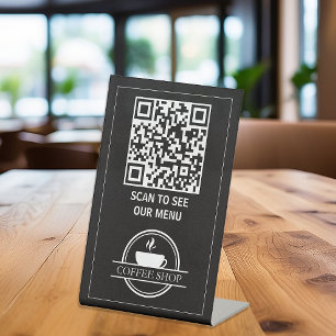 Signe De Table Menu Code QR noir