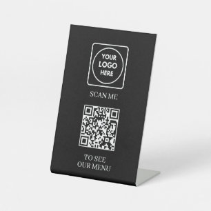Signe De Table Menu Code QR Noir Logo Moderne Sans Contact