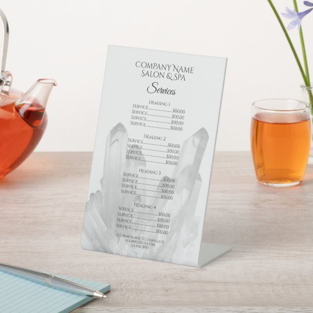 Signe De Table Menu Crystals Spa Salon Services (In SItu)
