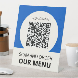 Signe De Table Menu d'analyse du restaurant Commande QR Code bleu