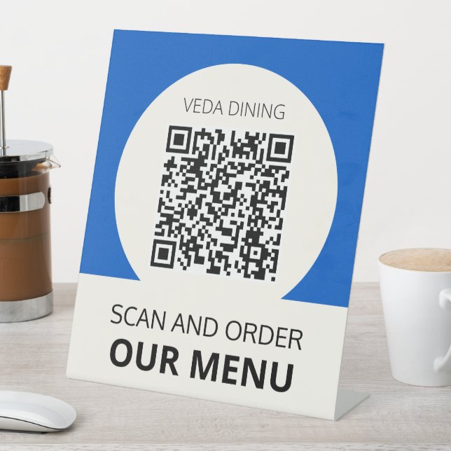 Signe De Table Menu d'analyse du restaurant Commande QR Code bleu (In SItu)