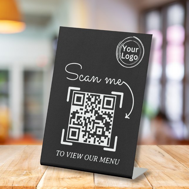 Signe De Table Menu de balayage minimal Business Logo QR Code Ped (Créateur téléchargé)