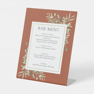 Signe De Table Menu de bar à feuillage de verdure aquarelle en te