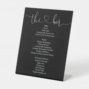 Signe De Table Menu de bar à script cœur noir et blanc