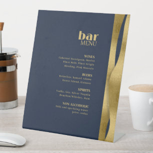 Signe De Table Menu de bar à vagues sculpturales Navy Blue Gold I