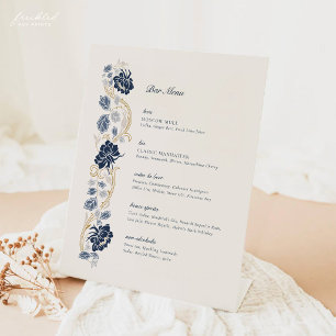 Signe De Table Menu de bar Art Nouveau bleu marine or floral