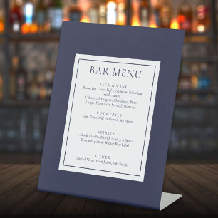 Signe De Table Menu de bar bleu marine moderne classique