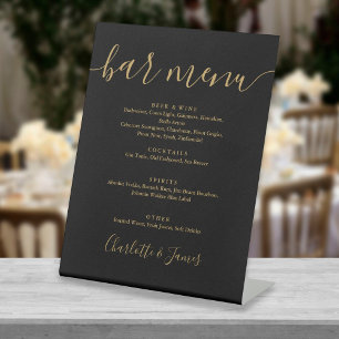 Signe De Table Menu de bar de mariage à écriture signature noir e