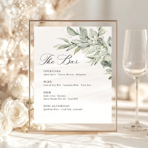 Signe De Table Menu de bar de mariage à l'aquarelle botanique ver