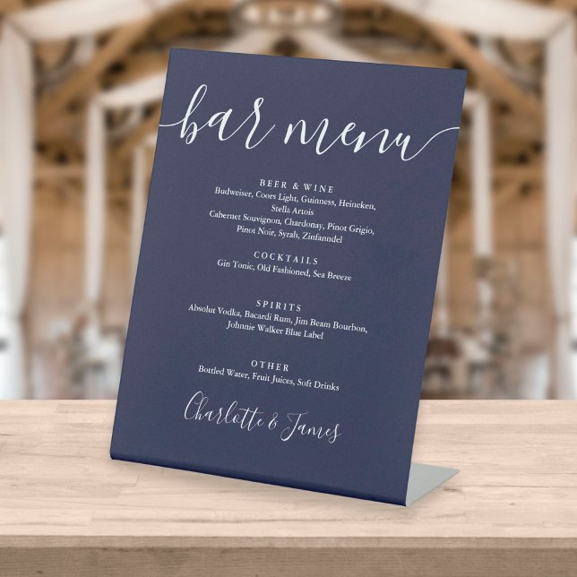 Signe De Table Menu de bar de mariage à l'écriture de signature b (Créateur téléchargé)