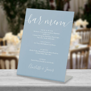 Signe De Table Menu de bar de mariage à l'écriture signature bleu