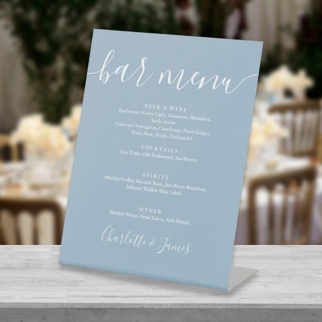 Signe De Table Menu de bar de mariage à l'écriture signature bleu (Créateur téléchargé)