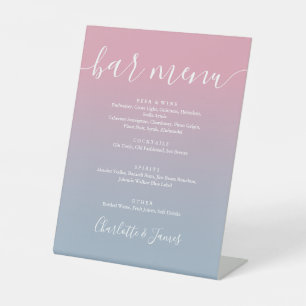 Signe De Table Menu de bar de mariage à script ombré rose et bleu