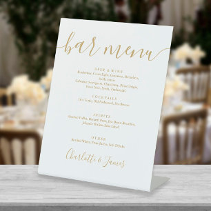Signe De Table Menu de bar de mariage à signature dorée