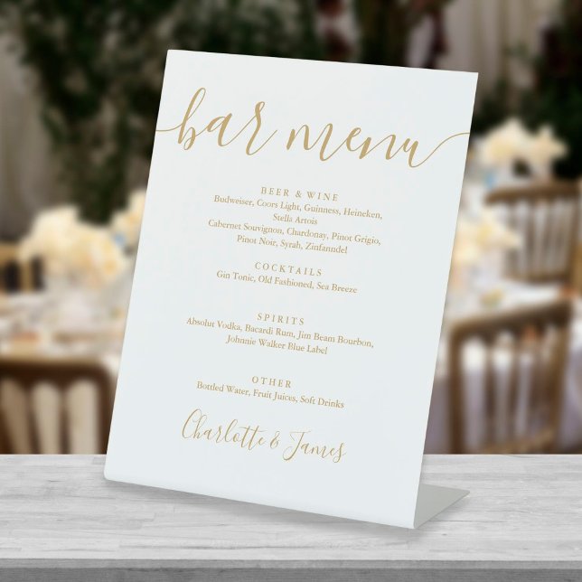 Signe De Table Menu de bar de mariage à signature dorée (Créateur téléchargé)