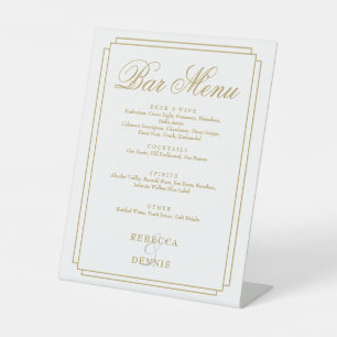Signe De Table Menu de bar de mariage Art Déco classique or éléga