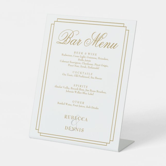 Signe De Table Menu de bar de mariage Art Déco classique or éléga (Recto)