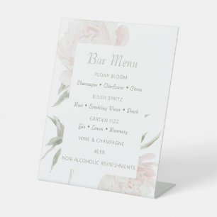 Signe De Table Menu de bar de mariage aux pivoines rose tendre ro