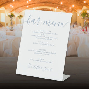 Signe De Table Menu de bar de mariage écriture signature bleu pou