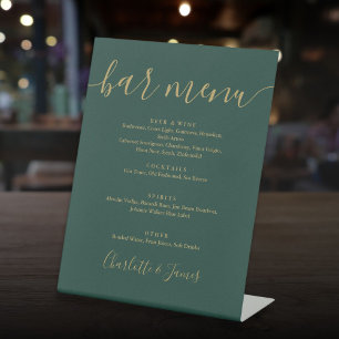 Signe De Table Menu de Bar de Mariage Écriture Vert Émeraude et O