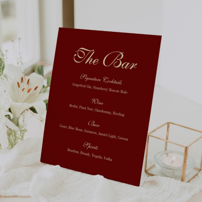 Signe De Table Menu de bar de mariage élégant écriture vin rouge (Créateur téléchargé)