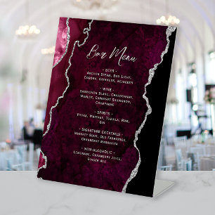 Signe De Table Menu de bar de mariage en agate argentée de Bourgo