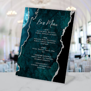 Signe De Table Menu de Bar de Mariage en Agate Bleu Turquoise Arg