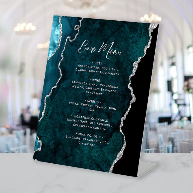 Signe De Table Menu de Bar de Mariage en Agate Bleu Turquoise Arg (Créateur téléchargé)