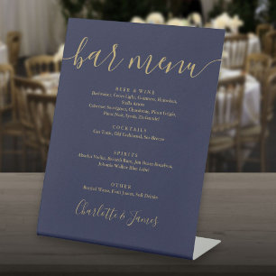 Signe De Table Menu de bar de mariage Navy Blue Gold Signature Sc